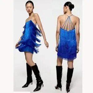 💥SHOWSTOPPER💥1920's Flapper Style Fringe Cocktail Dress in Cobalt Blue